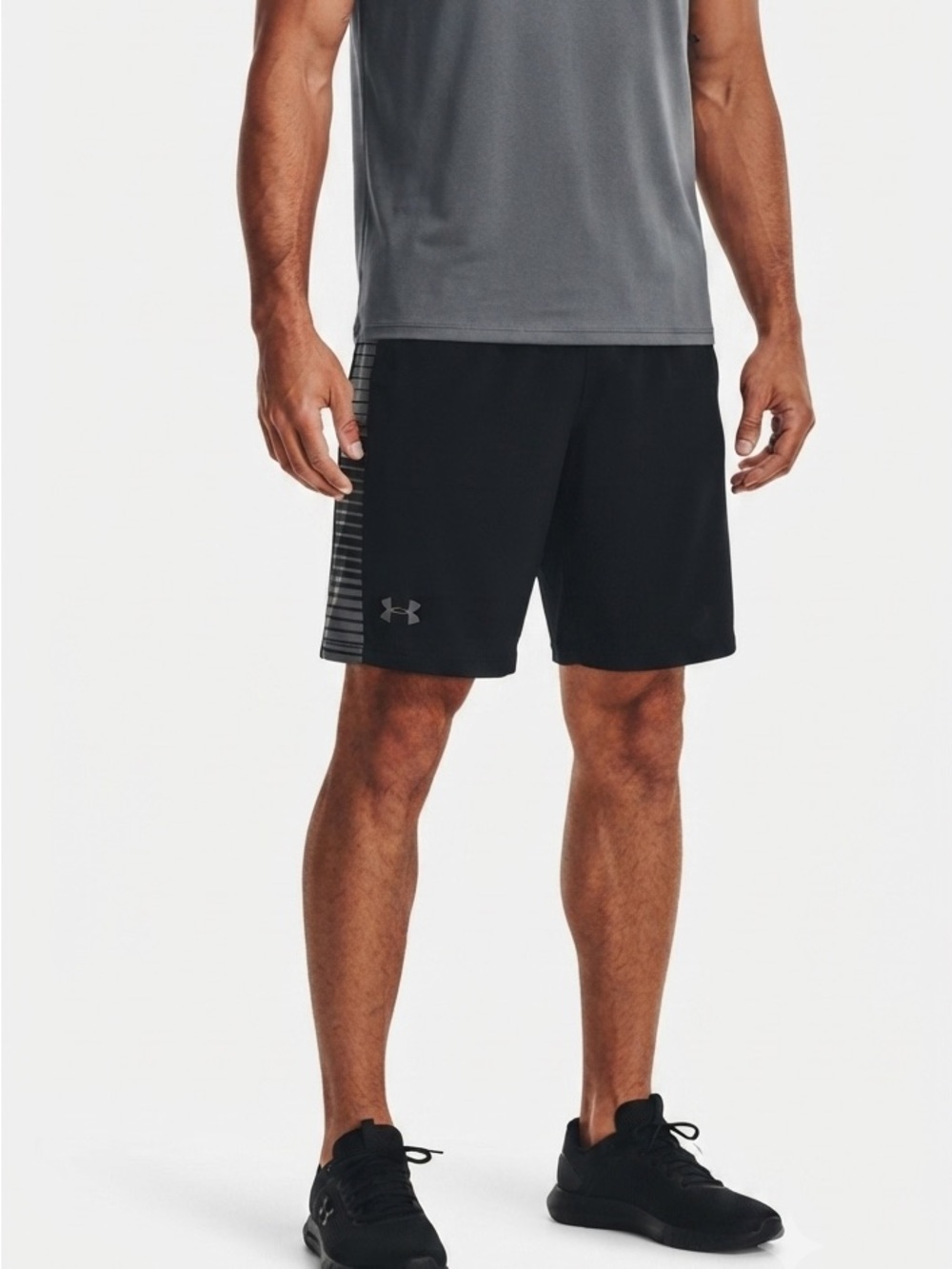 Under Armour Black Athletic Shorts with Gray Side Stripe Size M